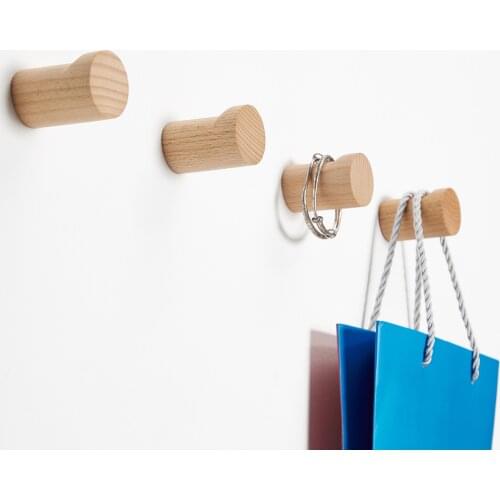 4pcs Natural Wood Clothes Hanger Wall-mounted Coat Hook Punch-free Modern Hat Hanger Key Holder Hat Scarf Handbag Storage Hanger