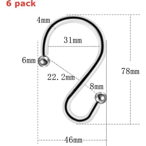 6 Pack Chrome Alloy Shower Curtain Hooks S Hooks Hangers for Shower Curtains Antirust Kitchen Utensils Clothing Towels
