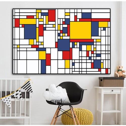 Piet Cornelies Mondrian Abstract Canvas Painting Posters and Prints Wall Art Modern Picture for Grid Living Room Decor Cuadros