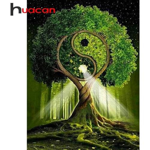 Huacan 5d Diamond Painting Full Drill Square/Round Tai Chi Tree Mosaic Diamond Embroidery Landscape DIY Rhinestone Pictures