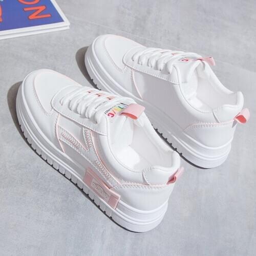 White Platform Shoes Student Casual Running Shoes Cute Girls Pink Lace-up Thick Soled Sneakers Women Comrfortable Sneakers