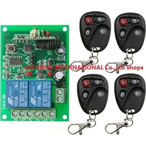 Free Shipping 2016 New DC 12V 2 CH RF Wireless Remote Control Switch System 4* Transmitter + 1* Receiver 315 /433 MHZ