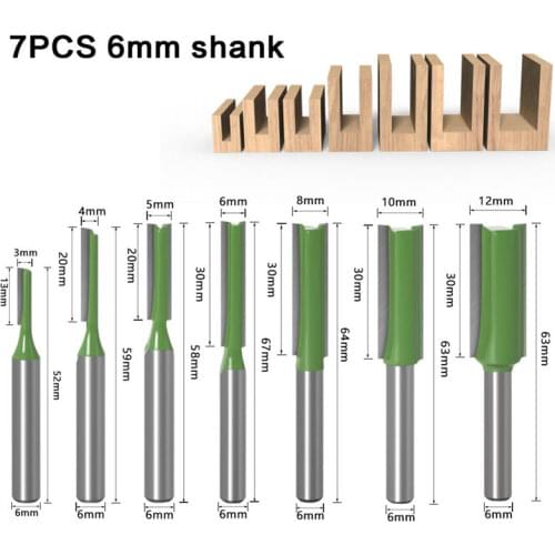 7pcs 6mm Shank Single Double Flute Groove Straight Bit Milling Cutter for Wood Tungsten Carbide Router Bit Woodworking Tool Set