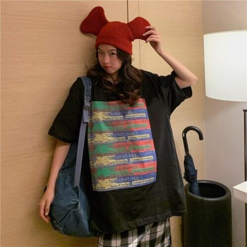 Womens T-shirts Tops Japanese Kawaii Ladies Ulzzang Vintage Print Lazy Loose Tshirt Female Korean Harajuku Clothes For Women