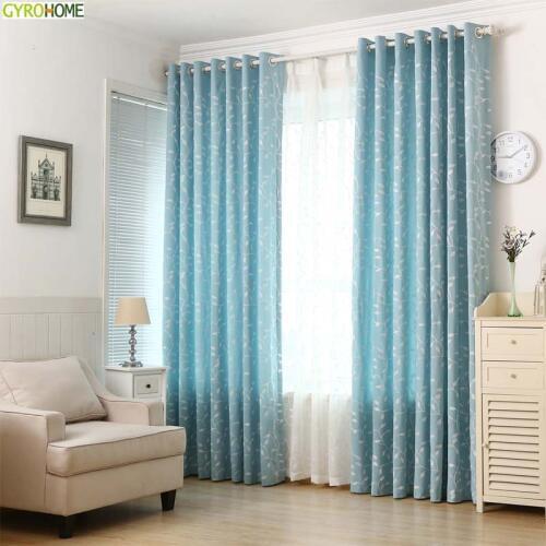 GYC2135 Green Blue White Leaves Embroidered Pastoral Tulle Curtains Modern For Living Room Kitchen Bedroom Linen Cotton