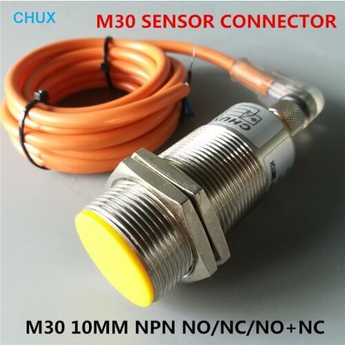 Inductive Proximity Sensor NPN M30 flush Type 10mm Sensing Detect Distance NO/NC/NO+NC with Bend Switch Connector