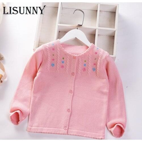 Girls Cardigan Sweater Toddler Coat 2021 Autumn Winter New Kids Sweater Embroidery Floral Children Jacket Baby Clothes 2-7y