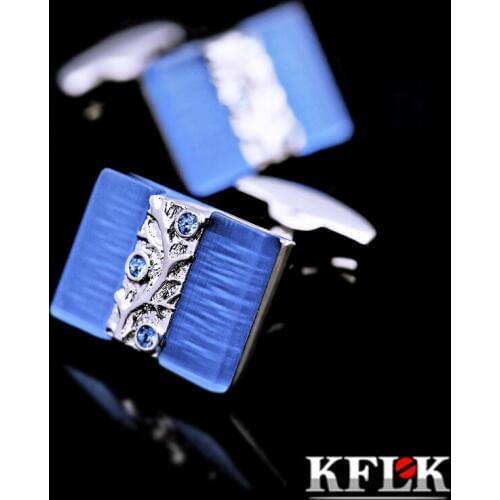 KFLK Luxury 2020 New shirt cufflinks for mens Brand cuff buttons Blue cuff links High Quality Crystal abotoaduras Jewelry