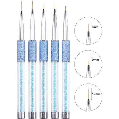 Nail Art Line Painting Brushes Blue Rhinestone Handle Brush Thin Liner Drawing Pen UV Gel Manicure Nail Tools 5/7/9/12mm