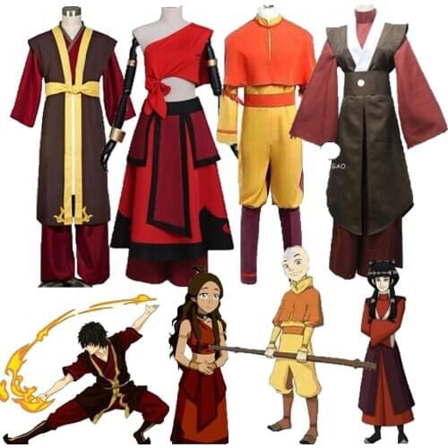 Movie Avatar The Last Airbender Avatar Aang cosplay costume Uniform Katara Halloween costume for adults can custom made