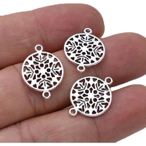 10PCS Silver Plated Round Snowflake Flower Charm Connector for Jewelry Making Bracelet Accessories DIY Earrings Findings