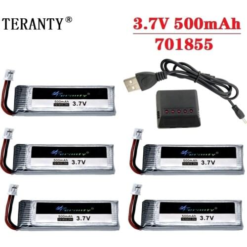 3.7V 4.2V 500mAh Lithium Battery For RC Helicopter Drone Spare Part 1S Battery with 2.00mm Plug 701855 and a Charger