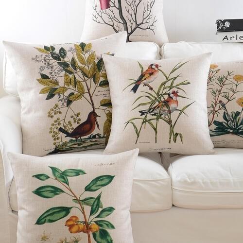 Wholesales Linen Pillow Cover Cushion Cover Country Floral Daisy Floral Birds Home Decorative Pillow Case 45x45cm/30x50cm