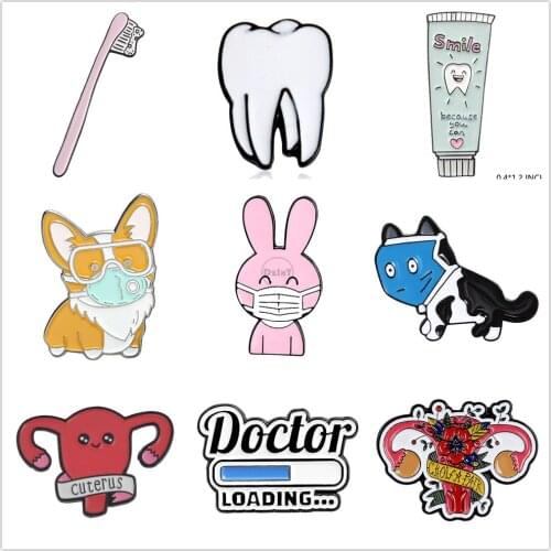 Mask Animals Enamel Pins Cute Brush Teeth Badges For Clothes Hospital Jewelry Collar Brooches Gifts Accessories For Friends Bags