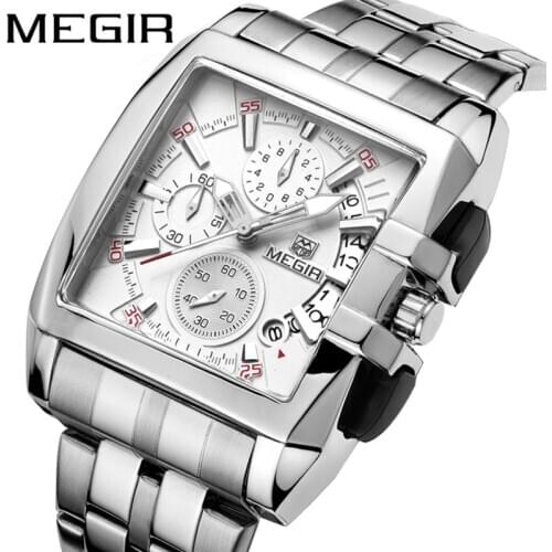 MEGIR Luxury Brand relogio masculino Full Steel Chronograph Mens Quartz Watch Business Watch Men Watches Military Clock New 2018