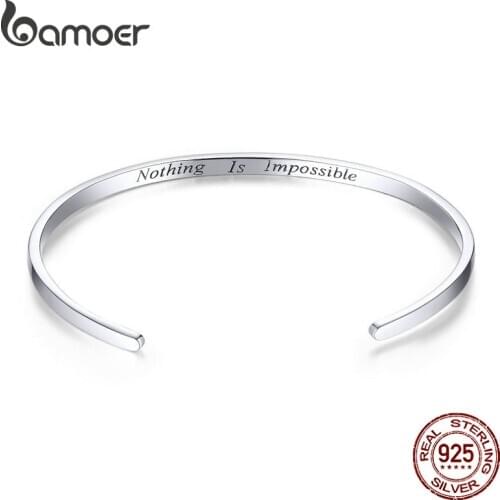 Bamoer Engrave Courage Bangle "Nothing is impossible" Fashion Hot Sale 925 Sterling Silver Jewelry for Man and Women SCB160