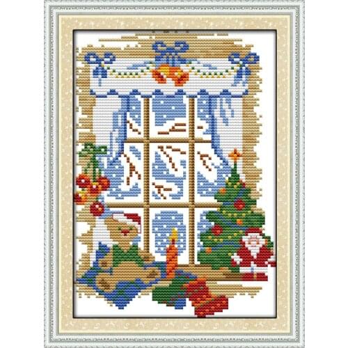 Christmas out of the window cross stitch kit flowers 14ct 11ct count printed stitching embroidery DIY handmade needlework plus