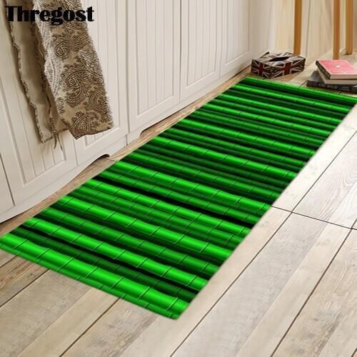 Thregost Print Floor Mat Green Striped Bamboo Pattern Kitchen Carpet Doormat for Entrance Door Non Slip Bathtub Mats Washable