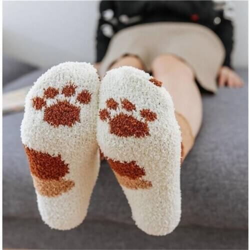 Winter Cartoon Cat Paw Socks women Men Sweet Harajuku Coral Fleece Socks Comfortable Happy Funny Socks With Paws On The Foot