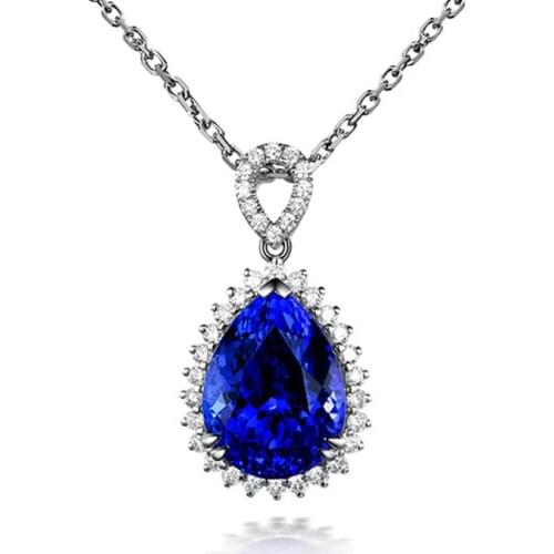 Oval Sea Blue Topaz Drop Pendants Necklaces Women 925 Sterling Silver Bride Wedding Engagement Vintage Fine Jewelry Necklace