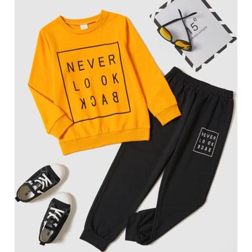 PatPat 2-piece Letter Print Ginger Pullover and Black Pants Casual Set