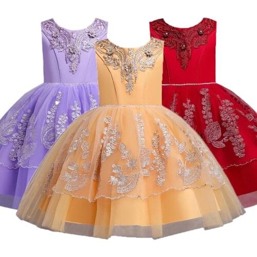 2020 Fashion Christmas Evening Dress For Girls Feather Wedding Dress Childrens Birthday Party Princess Dress For 3-10 Years Old
