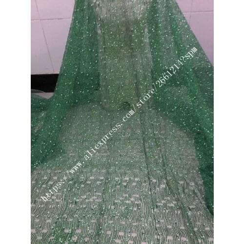 Popular style glued glitter sequin lace fabric hot selling African French net tulle with beads Lace Fabric for wedding dress