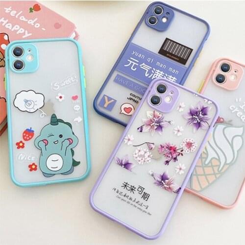 Cute cartoon flowers Translucent Matte case For iPhone 11 Pro Max back Cover For iPhone X XS MAX XR 8 7 6 PLUS SE 2 Hard Cases