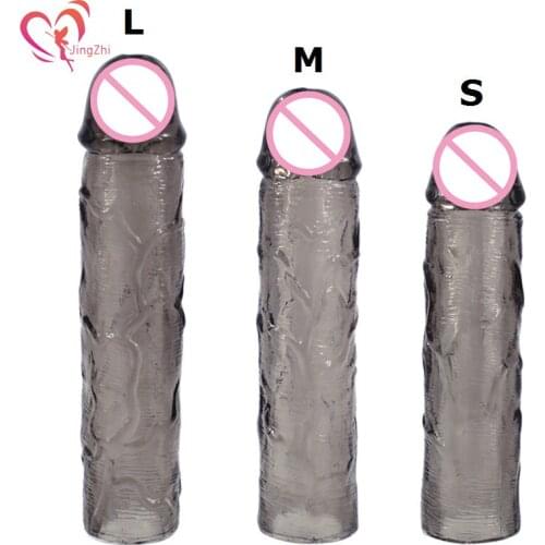 JingZhi Realistic Condoms for Men Reusable Penis Enlargement Sleeve Penis Extender Delay Ejaculation Cock Cover18 Adult Sex Toys