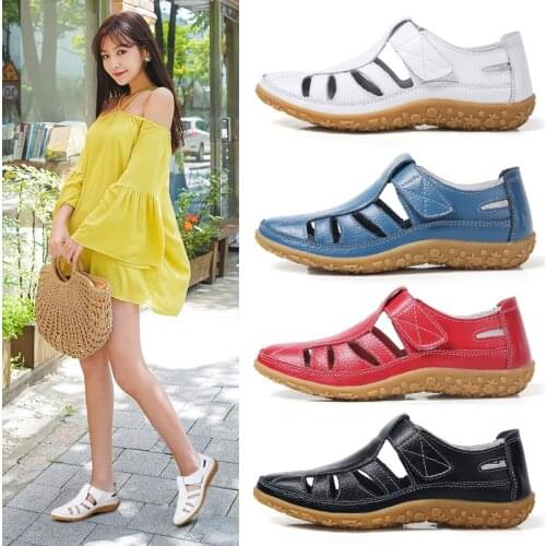 Women Gladiator Sandals Shoes Genuine Leather Hollow out Flat Sandals Ladies Casual Soft bottom Summer Shoes Women Beach Sandals