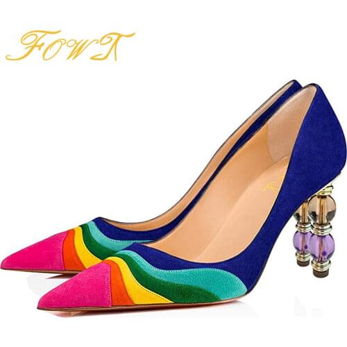 Multicolored Kitten Slingbacks Heels Pumps Open Back Blue Purple Ladies Formal Evening Shoes Woman Pointed Toe Size 15 16 Shofoo