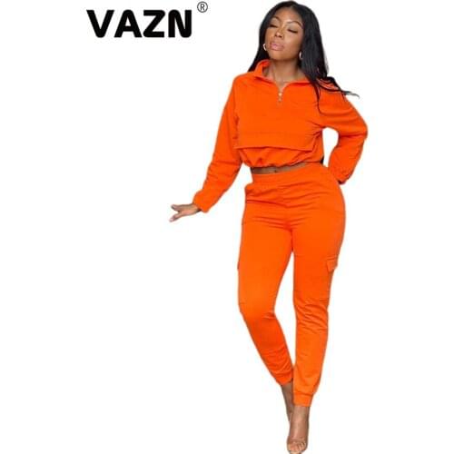 VAZN 2020 Autumn High-end Solid Simple Sexy Solid Regular Full Sleeve Group Long Pants Tracksuits Slim Women 2 Piece Set