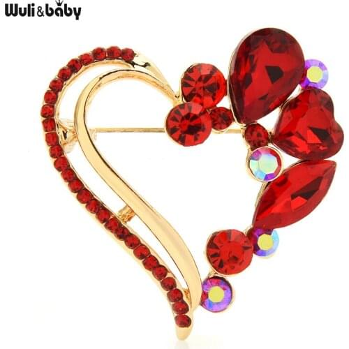 Wuli&baby Beauty 2-color Heart Brooches For Women Designer Rhinestone Love Heart Party Office Brooch Pin Gifts