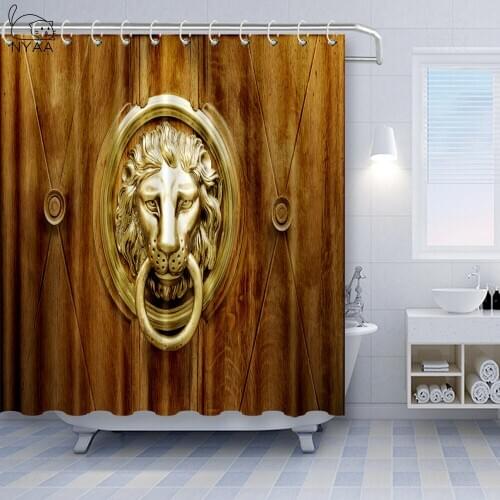 NYAA Polyester Fabric Bath Screen Shower Curtains Bathroom Curtain 3d Lion Wooden Door Printed Waterproof Curtain For Home Decor