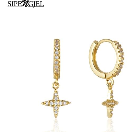 SIPENGJEL Fashion Gold And Silver Star Pendant Hoop Earrings Simple Circle Piercing Earrings For Women Jewelry 2021