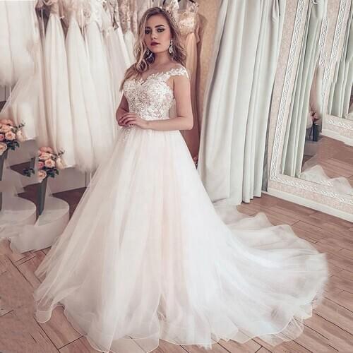 Sweetheart Illusion Jewel Lace Applique Buttons With Lace up Back Tulle A Line Boho Wedding Dresses 2020 Vestidos De Novia