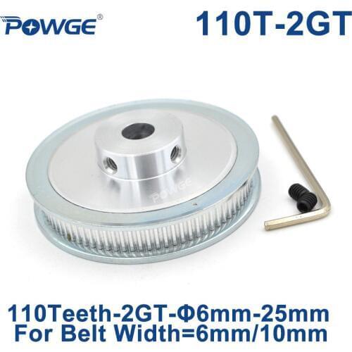 POWGE 110 Teeth 2GT Timing Pulley Bore 6/6.35/8/10/12/14/15/16/19/20/22/25mm for GT2 Synchronous belt width 6/10mm 110Teeth 110T