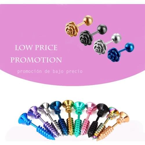 Punk Stainless Steel Stud Earrings Screw For Men Black Golden Cross Earrings Girl Rose Piercing Ear Bone Jewelry Accessories