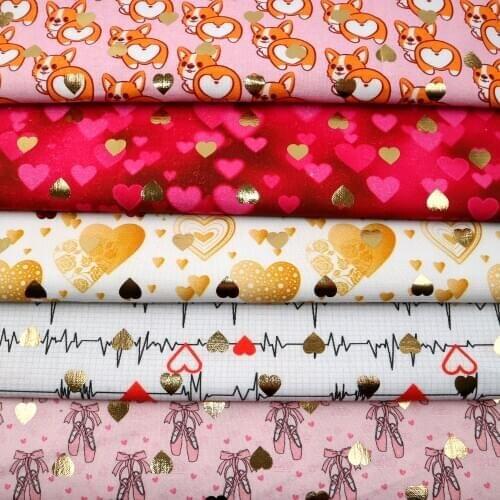 Gold Foil Valentines' 100% Cotton Fabric for Tissue Kids Home Textile Patchwork Cloth DIY Sewing Quilting Curtain,c15082