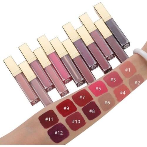 12 color Gold Top Pigmented Matte Nude Liquid Lipstick Non-stick Long Lasting Waterproof Makeup Matte Lipgloss Private Label