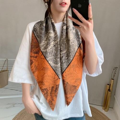 21 Luxury Fashion Silk Square Scarf For Women 90*90cm бандана Neck Hair Tie Band Bag Warp Soft Neckerchief Hijab Female Foulard