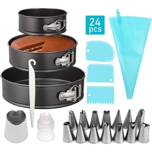24pcs Cake Decorating Tools Live Bottom Non-stick Baking Pan 57/9 Inch Tool Set Cake Tool Cream Mouth Decoration Scraper Set