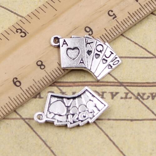 25pcs Charms Playing Cards Poker Seqence 24x13mm Antique Bronze Silver Color Pendants Making DIY Tibetan Finding Jewelry