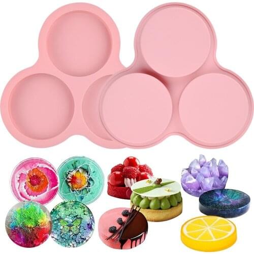 3-Cavity 3D Flat Round Silicone Candy Molds Chocolate Cake Silicone Disc Mold Pastry Bakeware Mold Candy Pastry Bakeware Mold