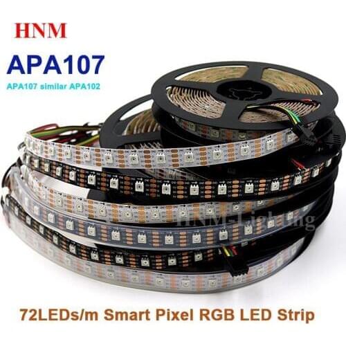 5M 72LEDs/m APA107 Digital LED Strip 5050 SMD Addressable Pixel Flexible Tape Christmas TV Light,White/Black PCB,IP20/IP65/IP67