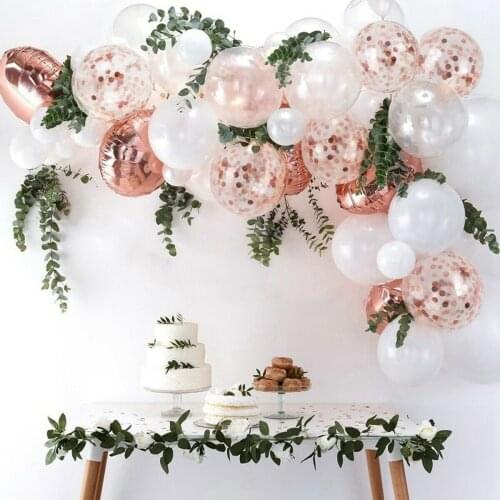 68Pcs Rose Gold Balloon Arch Garland Set Rattan Leaf Baby Shower Wedding Birthday Party Decoration Latex Garland Balloon Set