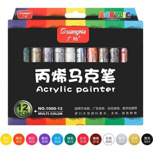 Acrylic Marker 12 Colors 3mm Acrylic Paint Marker for Ceramic Rock Glass Porcelain Mug Wood Fabric Canvas Painting Art Supplies