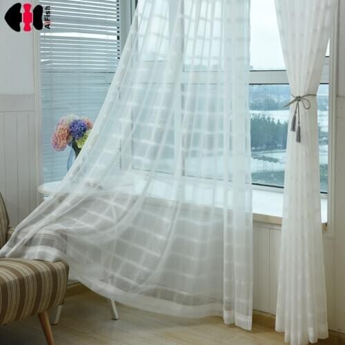 White Sheer Curtains for Living Room Geometric Organza Voile Backdrop Wedding Ceremony Party Backdrop Decorations