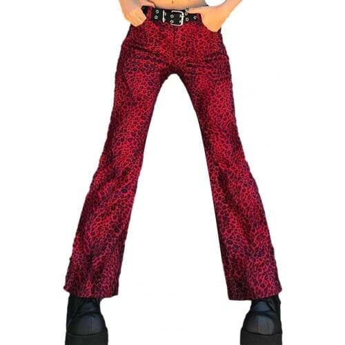 Leopard Print Loose Women Pants Fashion High Waist Pockets Straight Leisure Trousers for Streetwear Pants