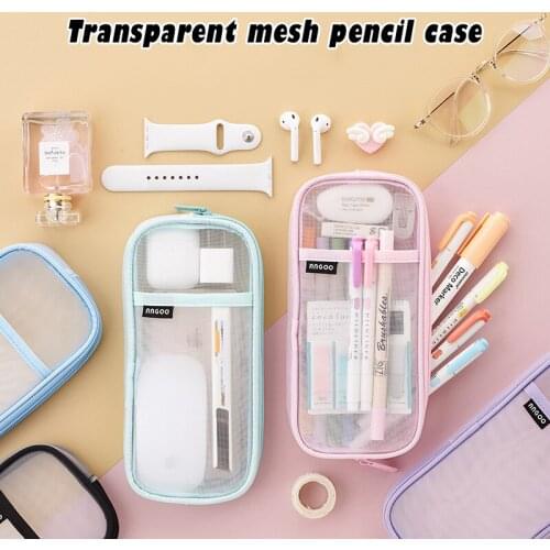 Large Capacity Pencil Case Bag Storage Mesh Pen Bag Stationery Supplies For Kids Adults Pencil Bags QJY99